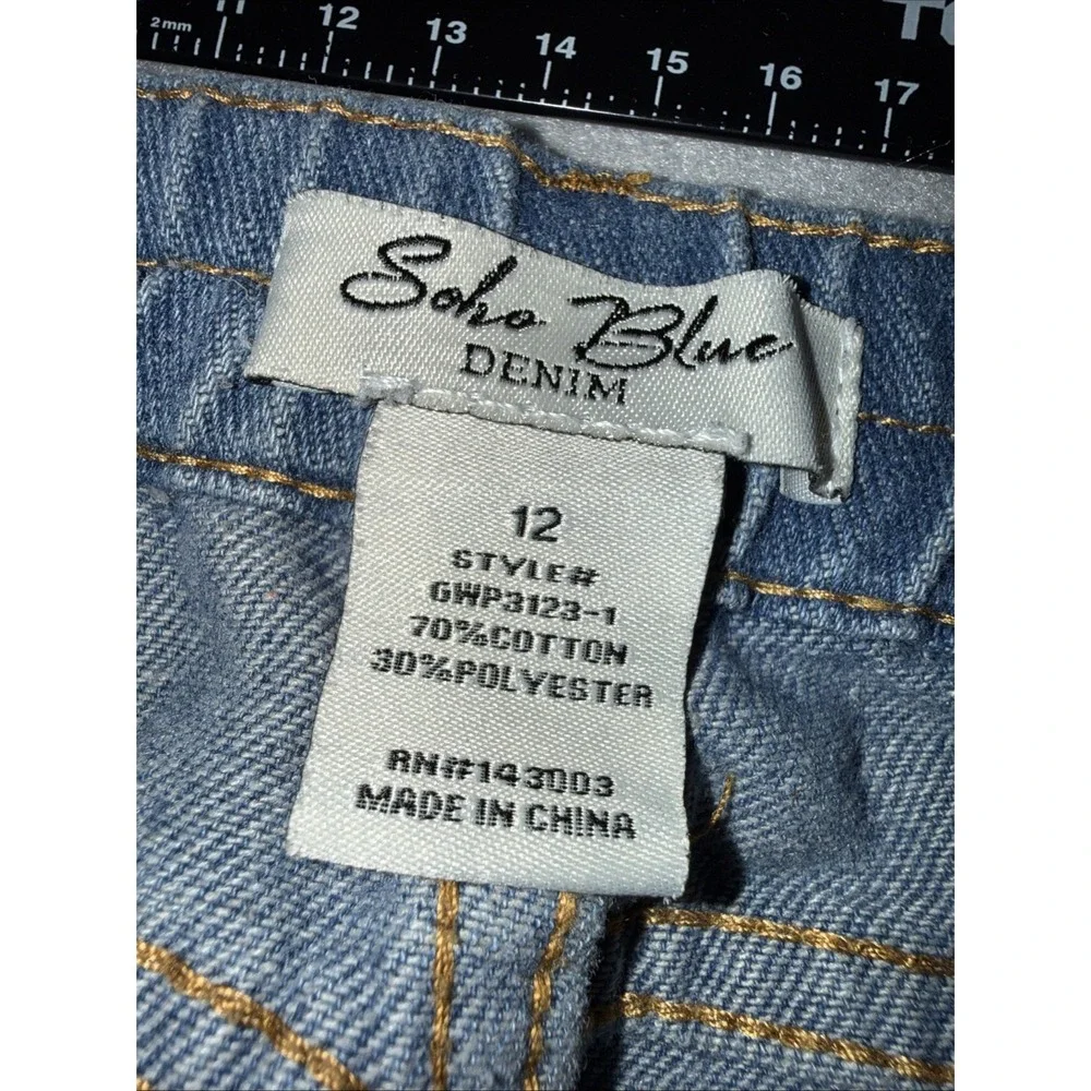 Soho Blue Demin Jeans, Girls size 12, wide leg, butterfly, Cargo pockets